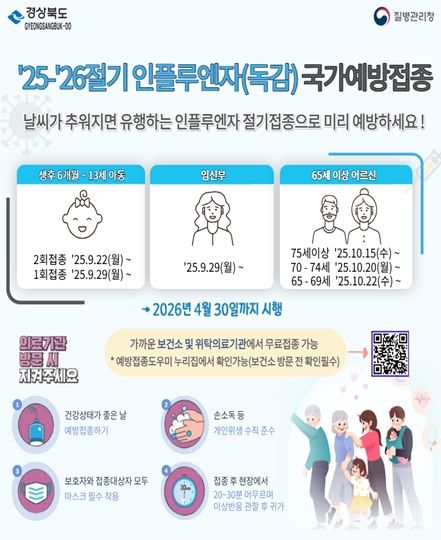 경북도, 고위험군 대상 인플루엔자(독감) 무료 예방접종